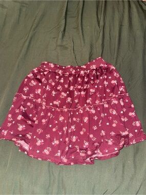 Beautees Burgundy Floral Tiered Skirt